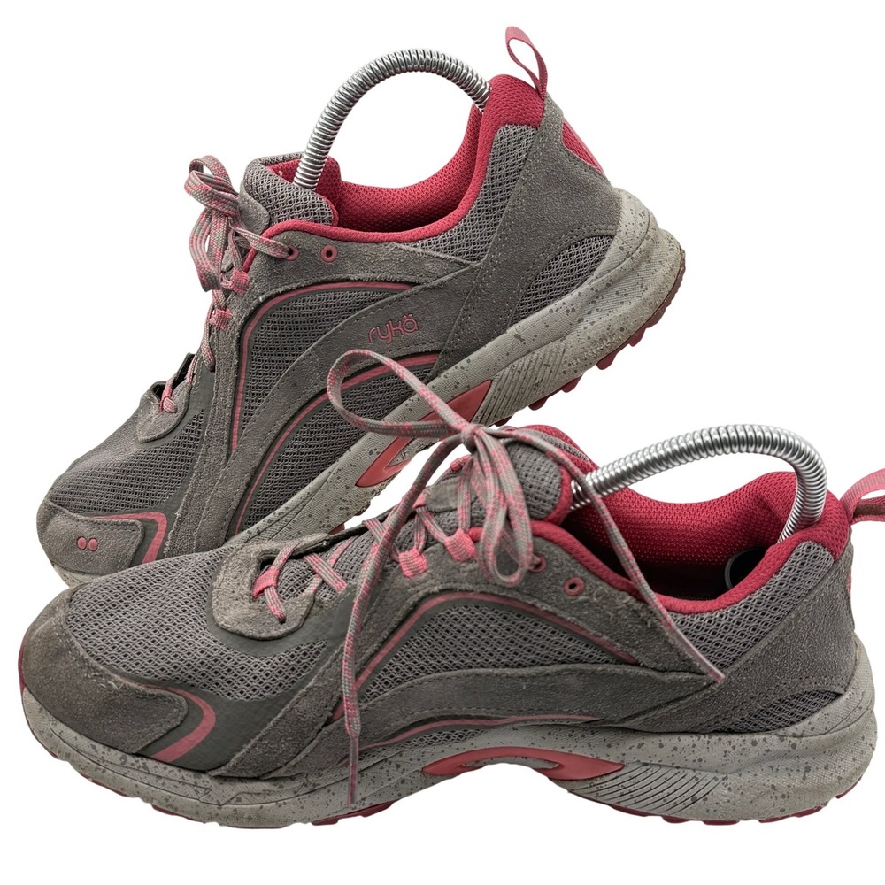 Ryka Sky Walk Trail Sneakers Womens 11M Grey Pink Leather Mesh Hiking Walking